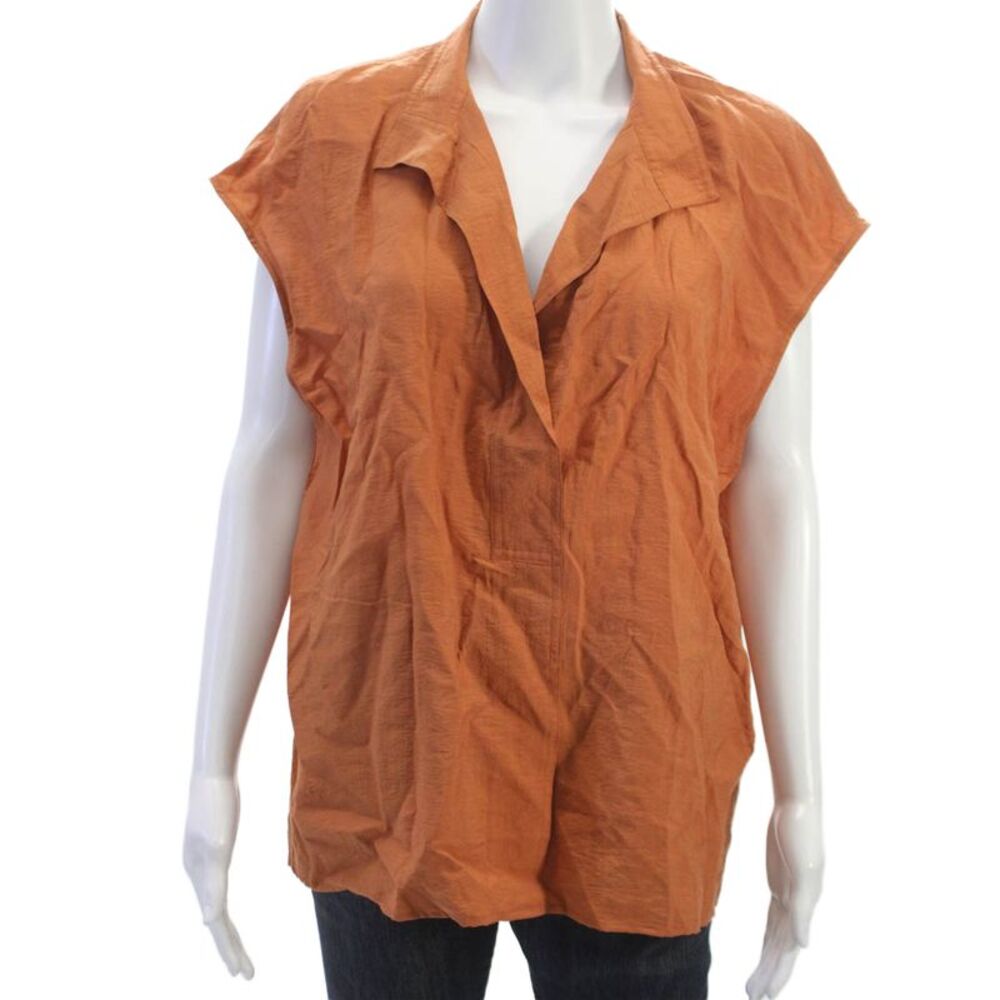 Vince Women Basic Rayon Collared Sleeveless Pullover Blouse Orange Size L